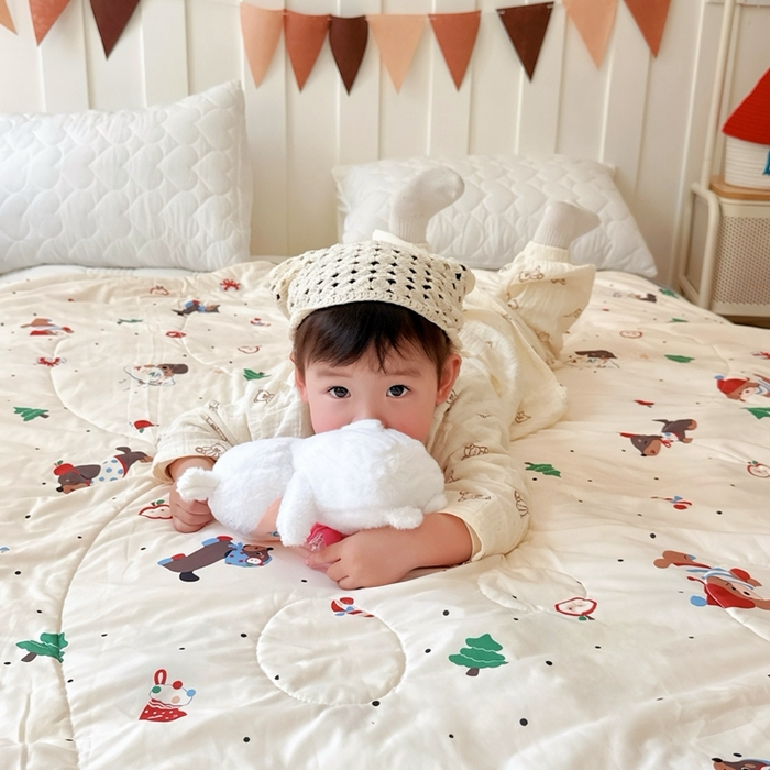 91家纺网 家纺一手货源 找家纺 兜米  2025夏季A类针织棉夏凉被小清新卡通双面针织棉空调被子被芯 平安小狗