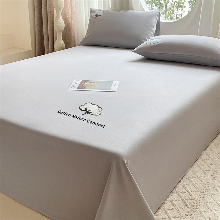 91家纺网 家纺一手货源 找家纺 布卢姆床垫 2025新款全棉纯棉烫画全棉老粗布床单凉席 棉朵-浅灰