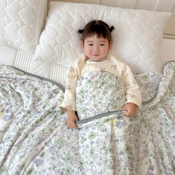 91家纺网 家纺一手货源 找家纺 兜米  2025夏季A类针织棉夏凉被小清新卡通双面针织棉空调被子被芯 花园兔