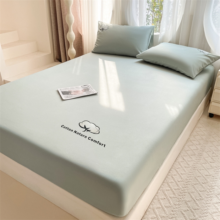 91家纺网 家纺一手货源 找家纺 布卢姆床垫 2025新款全棉烫画全棉老粗布床笠 棉朵-松绿