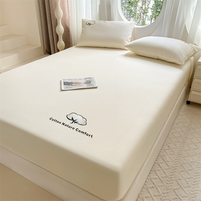 91家纺网 家纺一手货源 找家纺 布卢姆床垫 2025新款全棉烫画全棉老粗布床笠 棉朵-奶黄