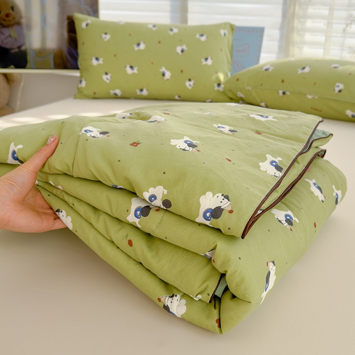 91家纺网 家纺一手货源 找家纺 美派工厂店2025新款水洗邹邹纱夏被 一只绿狗