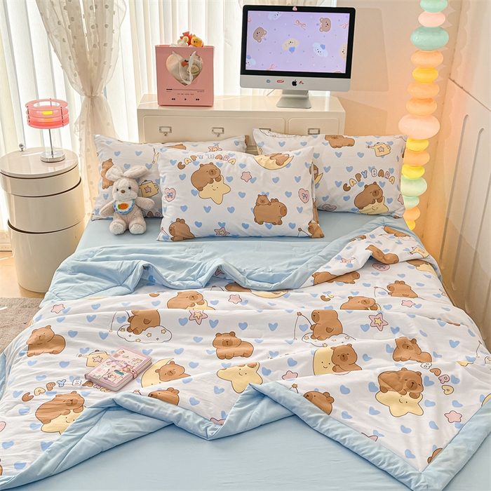 91家纺网 家纺一手货源 找家纺 美梦里 2025新款A类水洗棉棉花夏被 夏凉被空调被 小星心