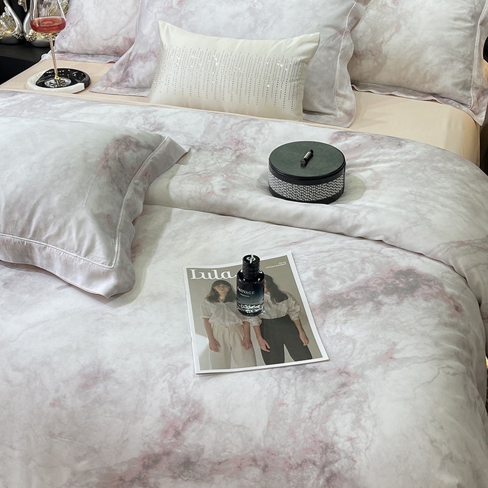 91家纺网 家纺一手货源 找家纺 莱豫2025新款50支莱赛尔天丝四件套 布兰奇粉