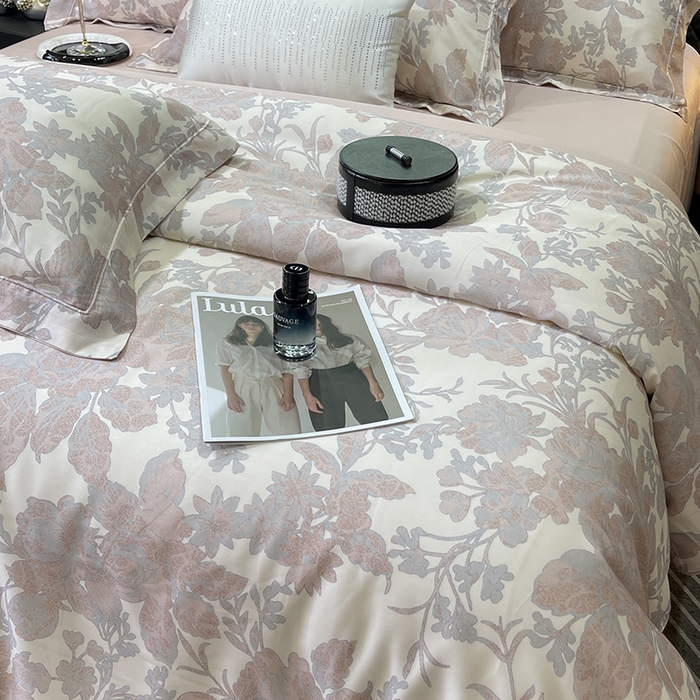 91家纺网 家纺一手货源 找家纺 莱豫2025新款50支莱赛尔天丝四件套 梦甜粉