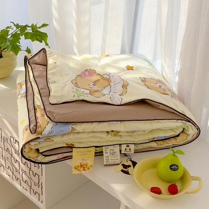 美派工厂店2025新款水洗邹邹纱夏被 草莓粉熊