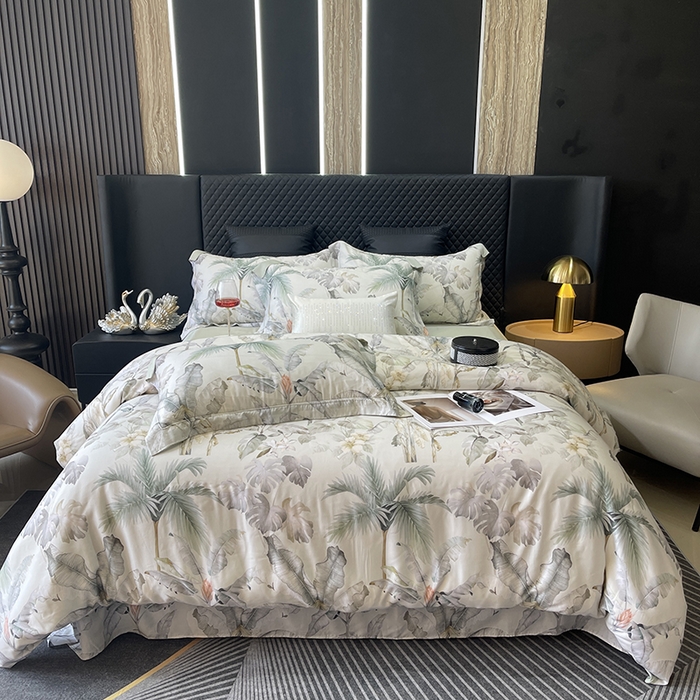 91家纺网 家纺一手货源 找家纺 莱豫2025新款50支莱赛尔天丝四件套 寻春色