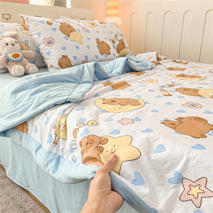 91家纺网 家纺一手货源 找家纺 美梦里 2025新款A类水洗棉棉花夏被 夏凉被空调被 小星心