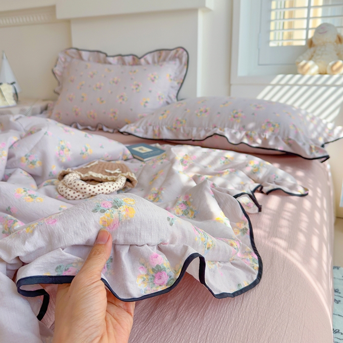 91家纺网 家纺一手货源 找家纺 慕尚 2025新款云感棉花边夏凉被空调被 柔情紫