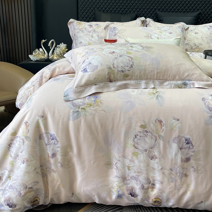 91家纺网 家纺一手货源 找家纺 莱豫2025新款50支莱赛尔天丝四件套 紫雾