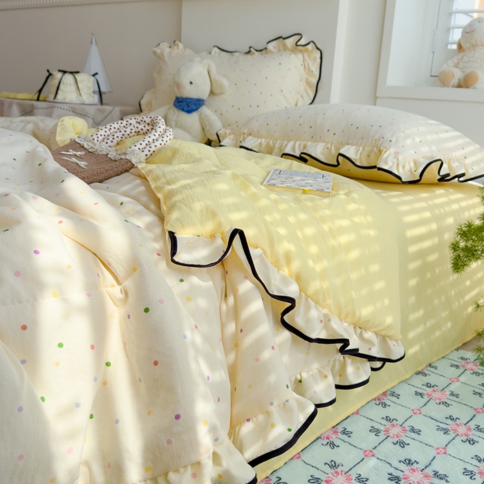 91家纺网 家纺一手货源 找家纺 慕尚 2025新款云感棉花边夏凉被空调被 彩色小圆点