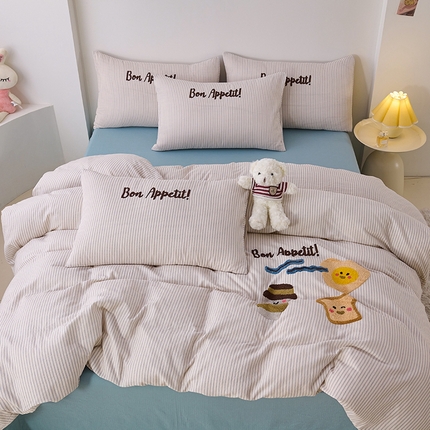 91家纺网 家纺一手货源 找家纺 爱思佳2025新款全棉双层纱毛巾绣系列四件套 元气满满