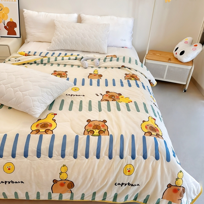 91家纺网 家纺一手货源 找家纺 兜米  2025夏季A类针织棉夏凉被小清新卡通双面针织棉空调被子被芯 卡皮八拉