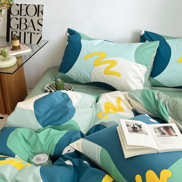 91家纺网 家纺一手货源 找家纺 吉象2025新款全棉印花北欧极简四件套系列 悉尼绿（风格一）