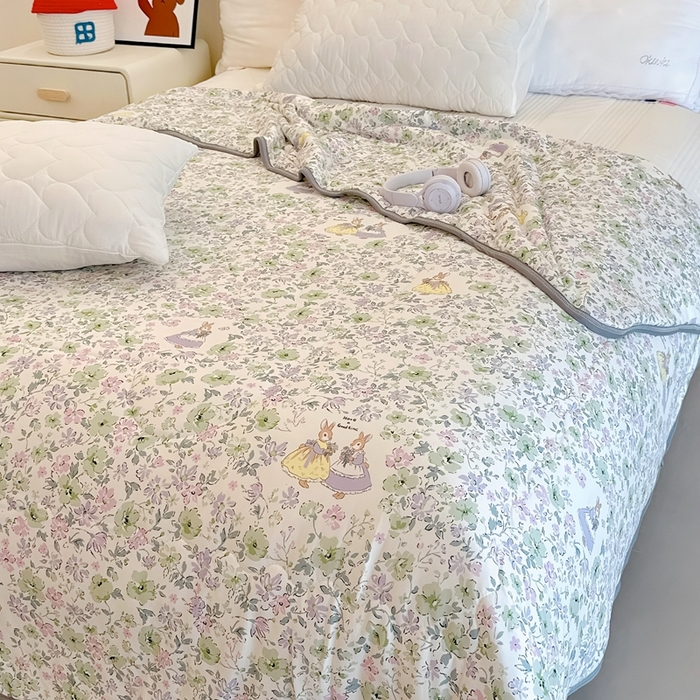 91家纺网 家纺一手货源 找家纺 兜米  2025夏季A类针织棉夏凉被小清新卡通双面针织棉空调被子被芯 花园兔