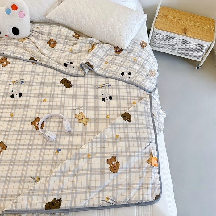 91家纺网 家纺一手货源 找家纺 兜米  2025夏季A类针织棉夏凉被小清新卡通双面针织棉空调被子被芯 格子狗