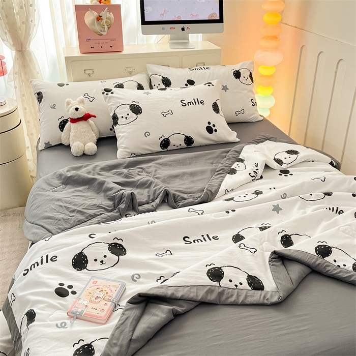 91家纺网 家纺一手货源 找家纺 美梦里 2025新款A类水洗棉棉花夏被 夏凉被空调被 狗狗乐园