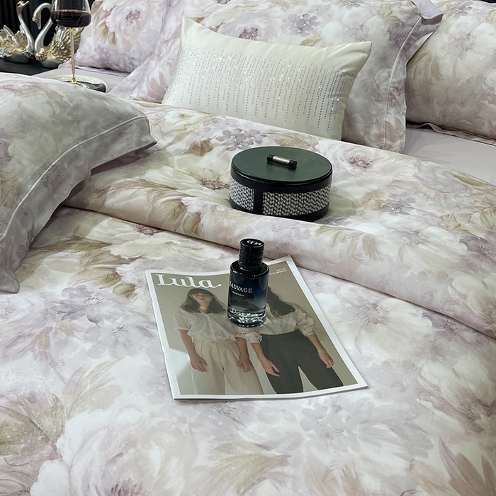 91家纺网 家纺一手货源 找家纺 莱豫2025新款50支莱赛尔天丝四件套 花影之恋紫