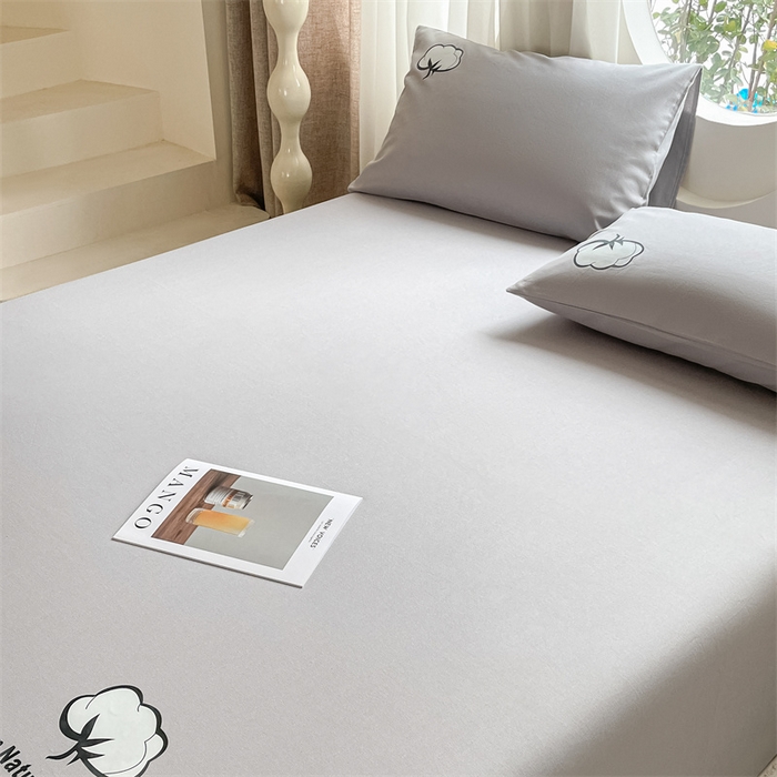 91家纺网 家纺一手货源 找家纺 布卢姆床垫 2025新款全棉纯棉烫画全棉老粗布床单凉席 棉朵-浅灰