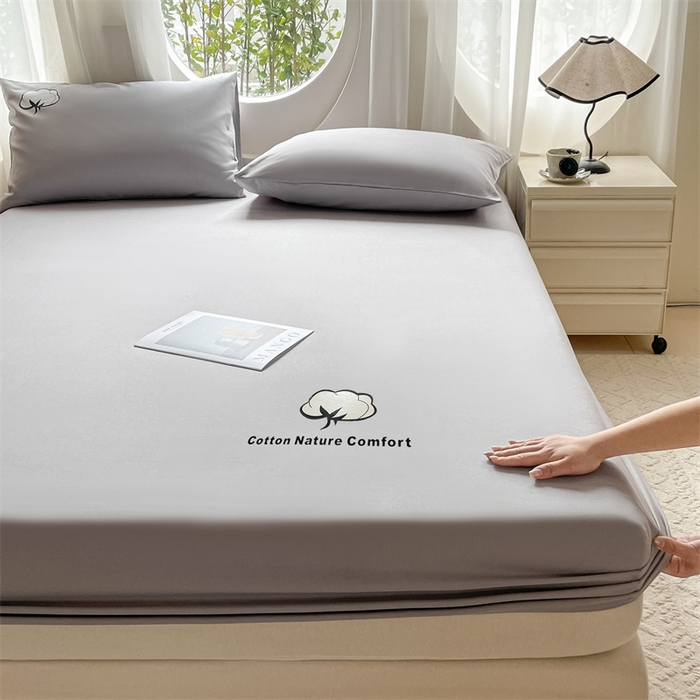 91家纺网 家纺一手货源 找家纺 布卢姆床垫 2025新款全棉烫画全棉老粗布床笠 棉朵-浅灰