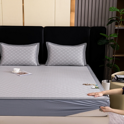 （总）小牛席业2025新款轻奢风-小玫瑰提花凉感冰丝席凉席席子系列（床笠款）凉席藤席冰藤席冰丝席草席竹席乳胶席凉豆豆席 