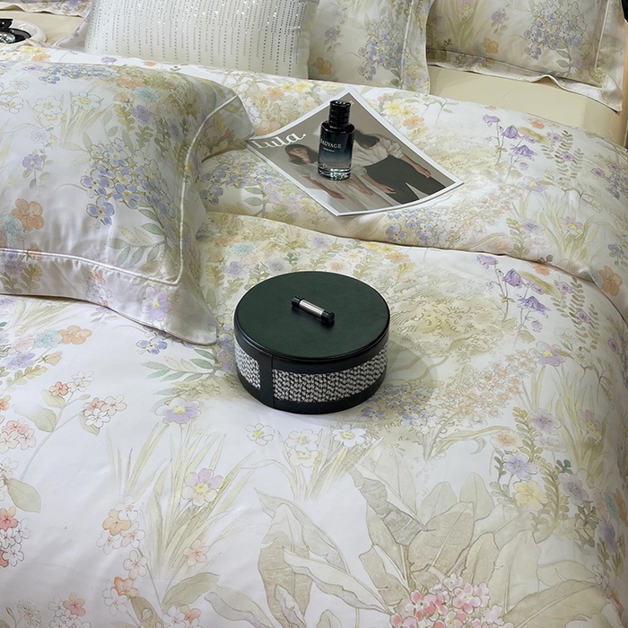 91家纺网 家纺一手货源 找家纺 莱豫2025新款50支莱赛尔天丝四件套 遇春雪米