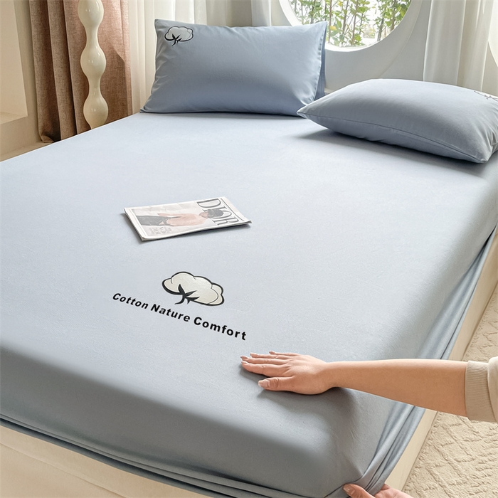 91家纺网 家纺一手货源 找家纺 布卢姆床垫 2025新款全棉烫画全棉老粗布床笠 棉朵-蓝灰