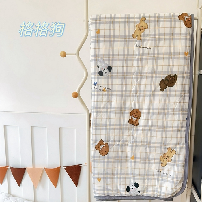 91家纺网 家纺一手货源 找家纺 兜米  2025夏季A类针织棉夏凉被小清新卡通双面针织棉空调被子被芯 格子狗