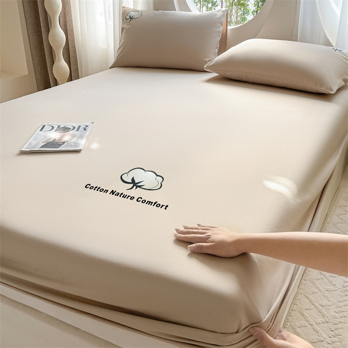 91家纺网 家纺一手货源 找家纺 布卢姆床垫 2025新款全棉烫画全棉老粗布床笠 棉朵-卡其