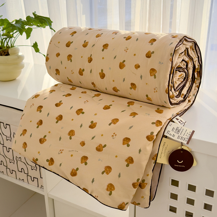 91家纺网 家纺一手货源 找家纺 美派工厂店2025新款水洗邹邹纱夏被 小蘑菇