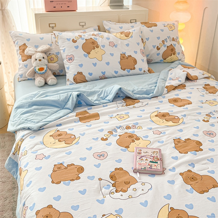 91家纺网 家纺一手货源 找家纺 美梦里 2025新款A类水洗棉棉花夏被 夏凉被空调被 小星心