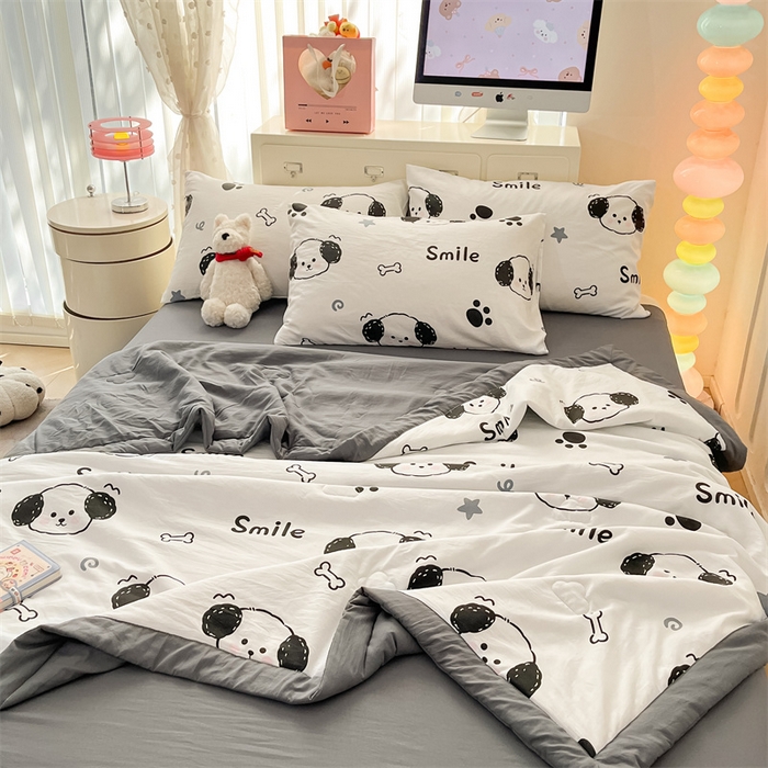 91家纺网 家纺一手货源 找家纺 美梦里 2025新款A类水洗棉棉花夏被 夏凉被空调被 狗狗乐园