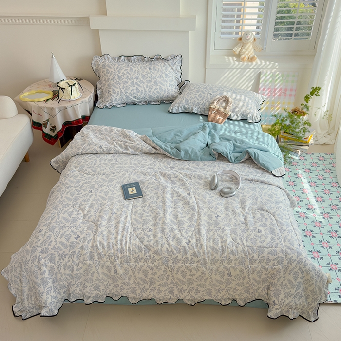 91家纺网 家纺一手货源 找家纺 慕尚 2025新款云感棉花边夏凉被空调被 蝶恋