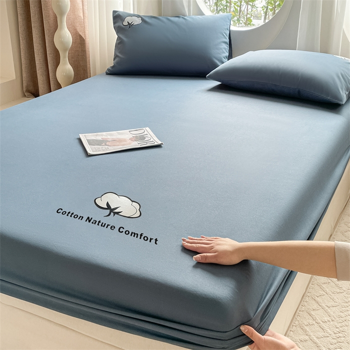 91家纺网 家纺一手货源 找家纺 布卢姆床垫 2025新款全棉烫画全棉老粗布床笠 棉朵-藏蓝