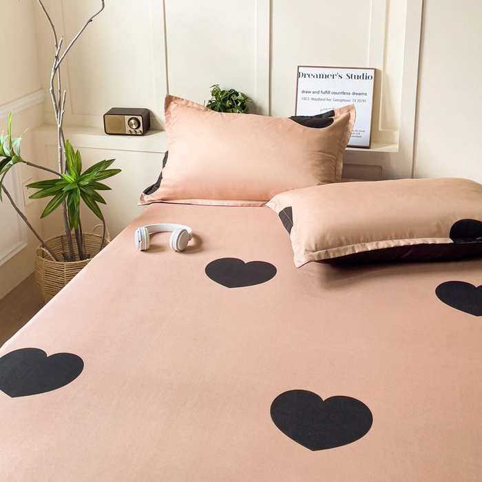 91家纺网 家纺一手货源 找家纺 朵朵家纺 2025新款亲肤棉芦荟棉床笠单床笠，磨毛床笠，印花床笠（可定制尺寸 ） 比心