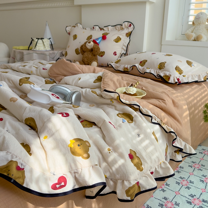 91家纺网 家纺一手货源 找家纺 慕尚 2025新款云感棉花边夏凉被空调被 熊耶