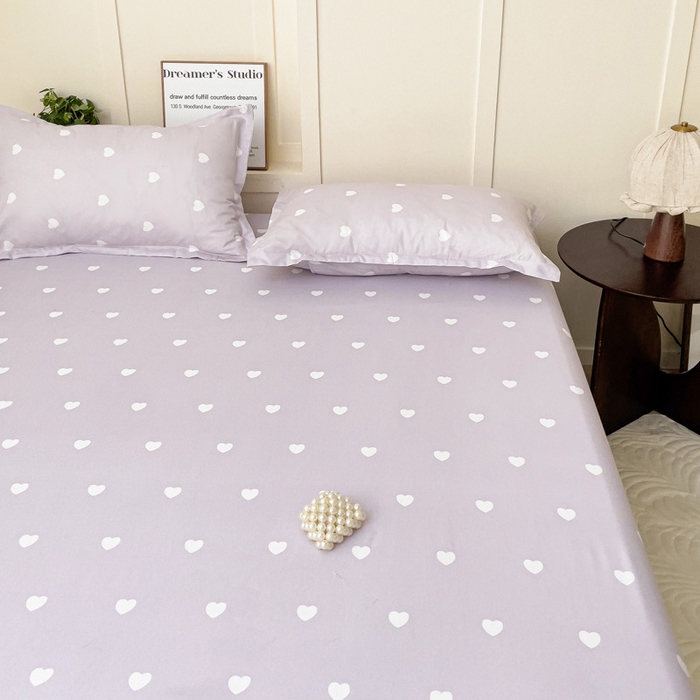 91家纺网 家纺一手货源 找家纺 朵朵家纺 2025新款亲肤棉芦荟棉床笠单床笠，磨毛床笠，印花床笠（可定制尺寸 ） 爱心紫