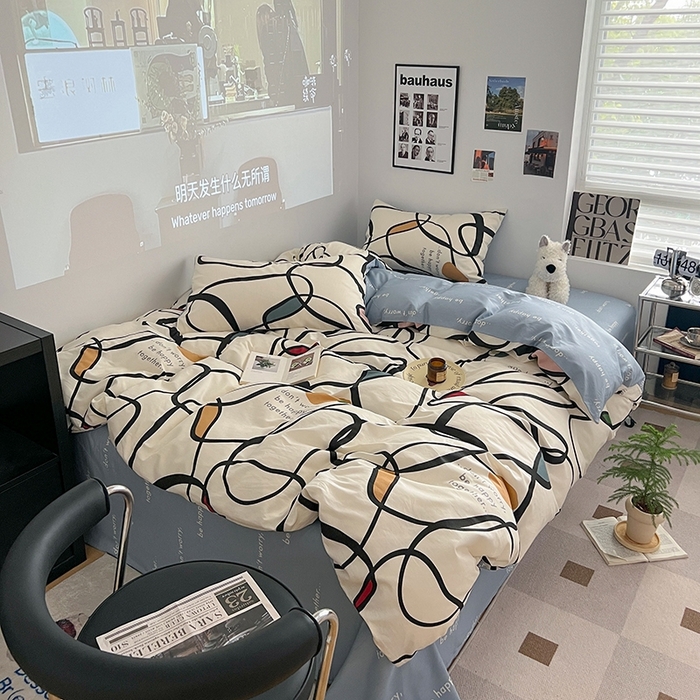 91家纺网 家纺一手货源 找家纺 吉象2025新款全棉印花北欧极简四件套系列 伯恩