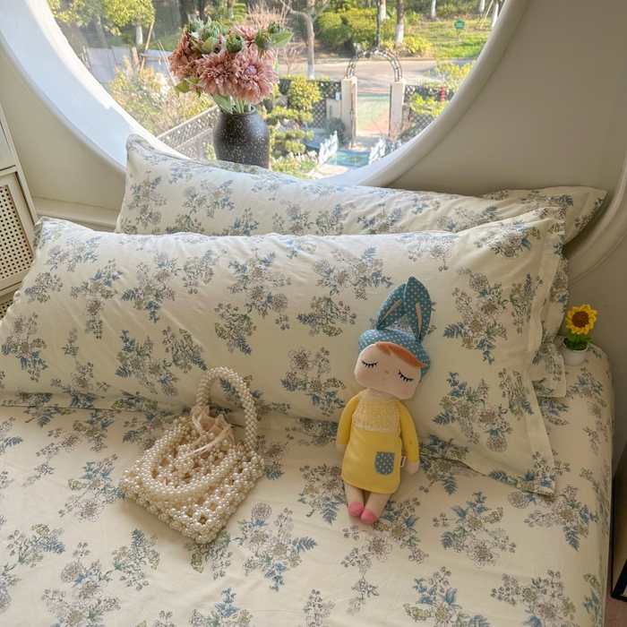 91家纺网 家纺一手货源 找家纺 百寐 2025新款13372全棉纯棉印花双人枕套+同款床单 云中忆