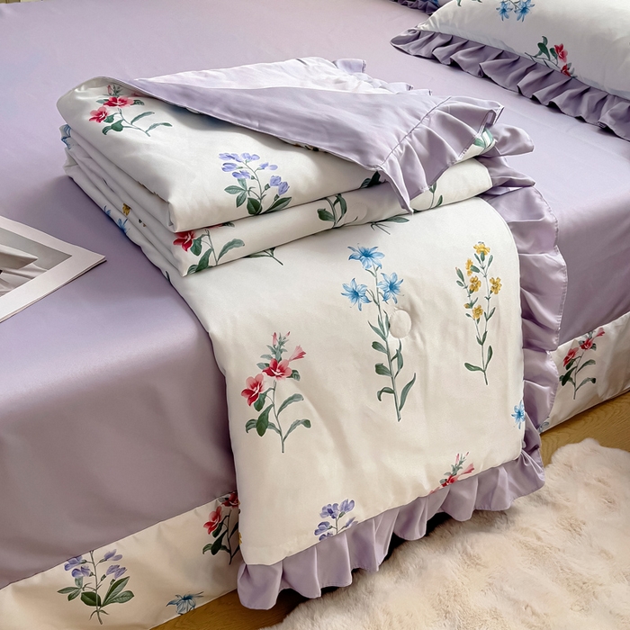 91家纺网 家纺一手货源 找家纺 找底底家纺 2025新款60S水洗天丝夏被夏凉被空调被床裙四件套 梦语