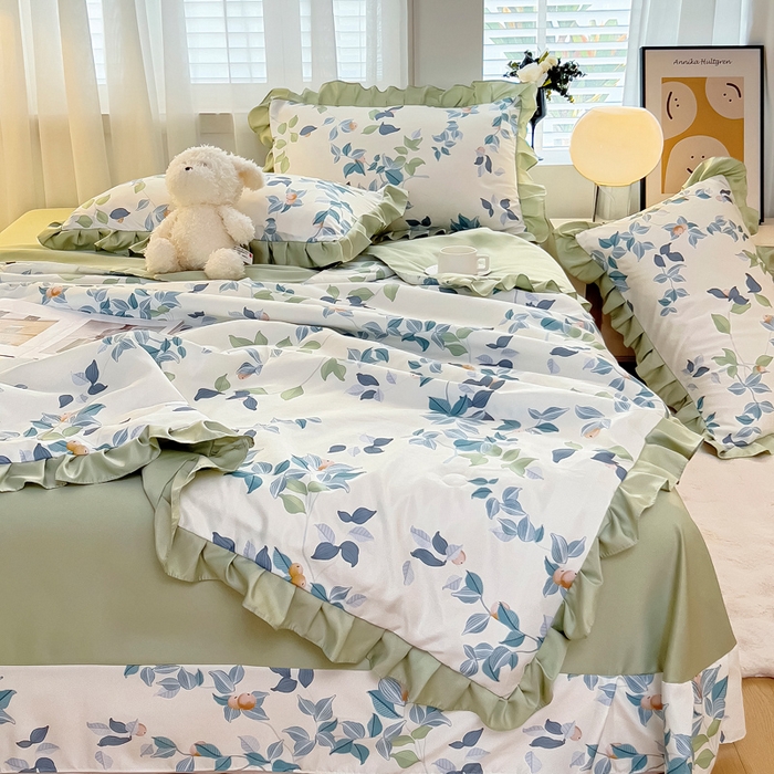 91家纺网 家纺一手货源 找家纺 找底底家纺 2025新款60S水洗天丝夏被夏凉被空调被床裙四件套 浪漫主义