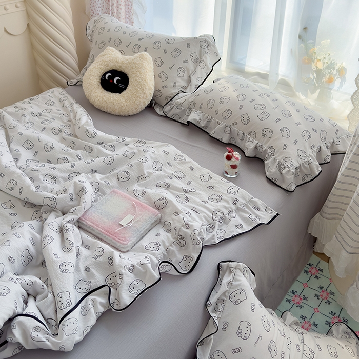 91家纺网 家纺一手货源 找家纺 欧尚2025新款BYS-云感纱MEB夏被四件套系列 MEB-猫咪恋人