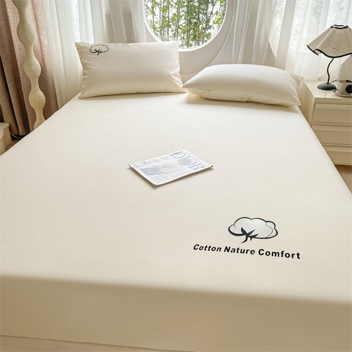 91家纺网 家纺一手货源 找家纺 布卢姆床垫 2025新款全棉烫画全棉老粗布床笠 棉朵-奶黄