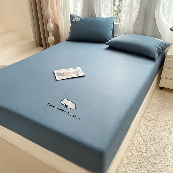 91家纺网 家纺一手货源 找家纺 布卢姆床垫 2025新款全棉烫画全棉老粗布床笠 棉朵-藏蓝