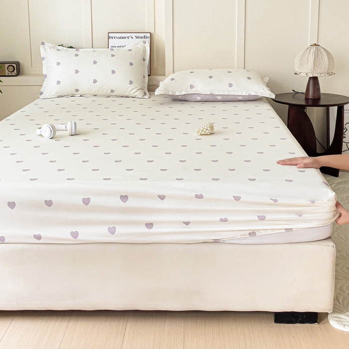 91家纺网 家纺一手货源 找家纺 朵朵家纺 2025新款亲肤棉芦荟棉床笠单床笠，磨毛床笠，印花床笠（可定制尺寸 ） 爱心灰