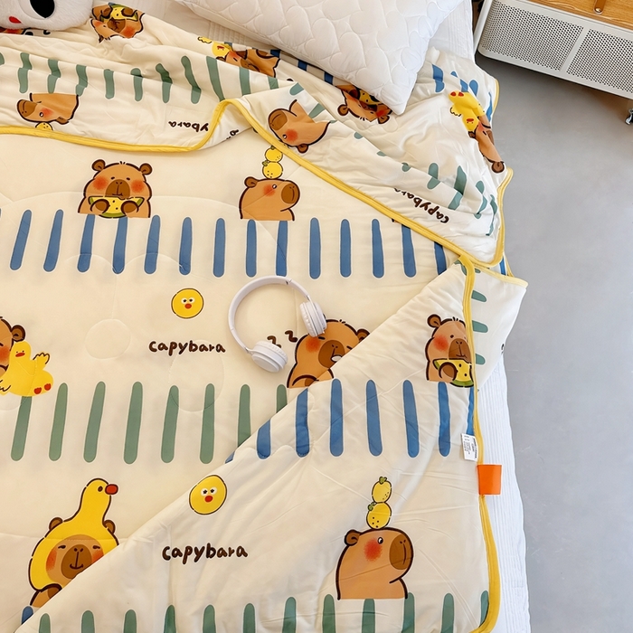 91家纺网 家纺一手货源 找家纺 兜米  2025夏季A类针织棉夏凉被小清新卡通双面针织棉空调被子被芯 卡皮八拉