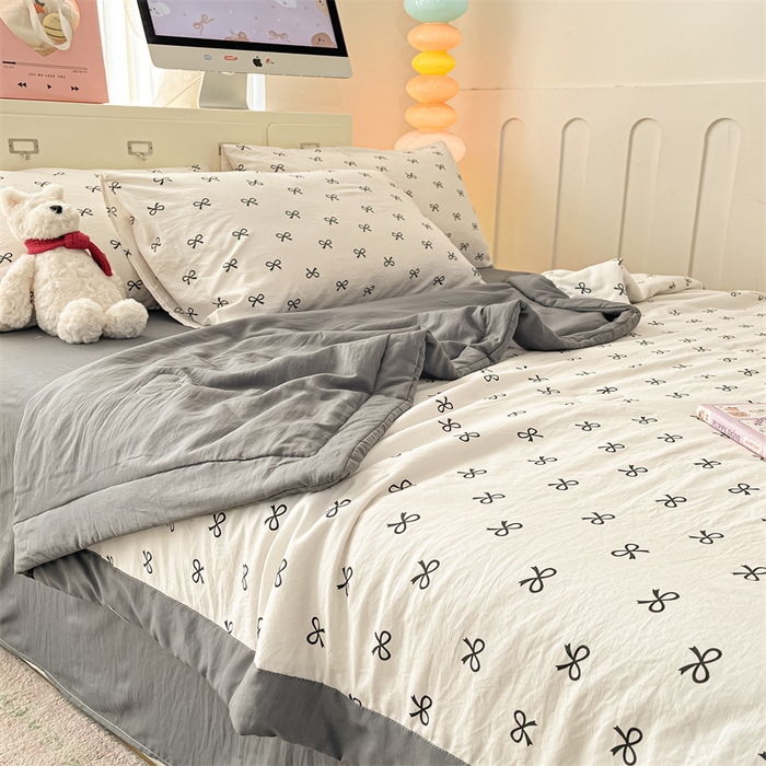 91家纺网 家纺一手货源 找家纺 美梦里 2025新款A类水洗棉棉花夏被 夏凉被空调被 蝴蝶结