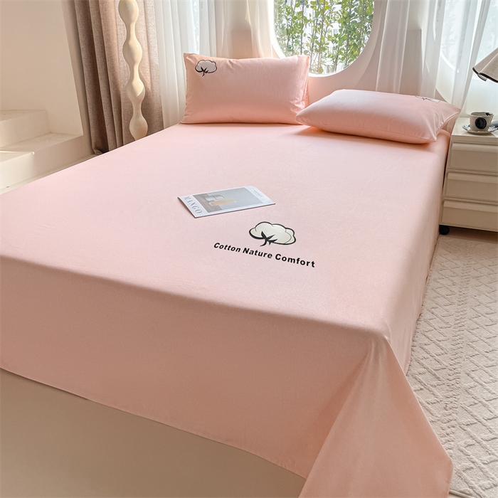 91家纺网 家纺一手货源 找家纺 布卢姆床垫 2025新款全棉纯棉烫画全棉老粗布床单凉席 棉朵-珊瑚粉