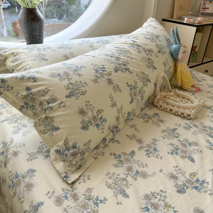 91家纺网 家纺一手货源 找家纺 百寐 2025新款13372全棉纯棉印花双人枕套+同款床单 云中忆