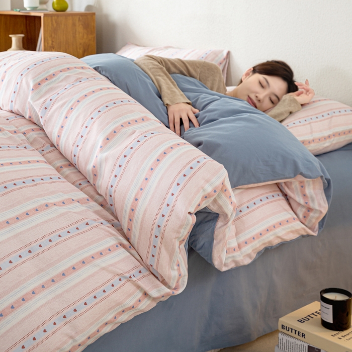 91家纺网 家纺一手货源 找家纺 2025新款全棉水洗棉双层纱印花四件套 简之